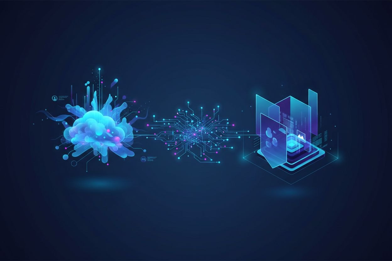 Confronto visuale tra intelligenza artificiale nel cloud e in locale, con flussi di dati e ambiente protetto.